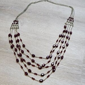 Elegant Multi-Strand Necklace with Red Beads